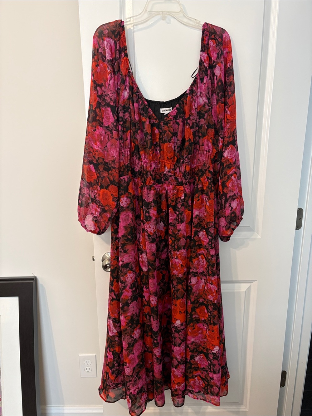 Steve Madden Red & Pink Floral Midi Dress